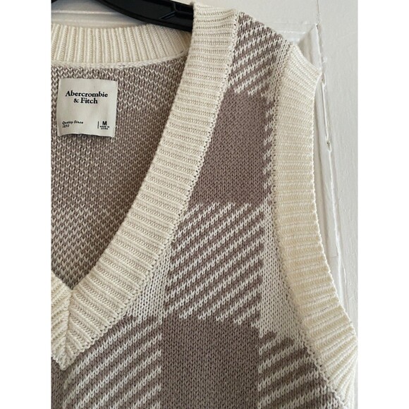 90's style Abercrombie & Fitch Argyle V-Neck Sweater Dress Size M Cream Tan - Picture 5 of 10